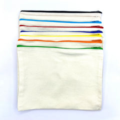 Zipper Pouch Large Case-Cream Canvas, Colored Zippers